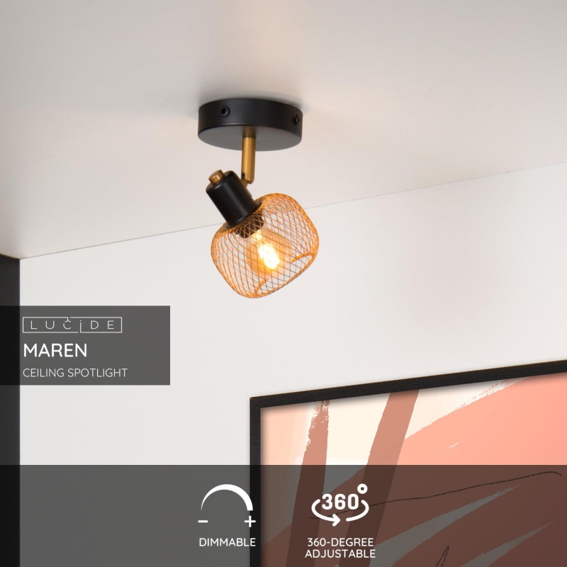 Lucide MAREN - Stropné bodové svietidlo - 1xE14 - Matt Gold / Mosadz